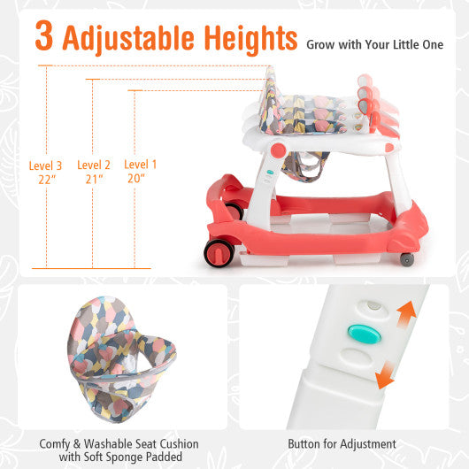 2-in-1 Foldable Activity Push Walker with Adjustable Height-Orange