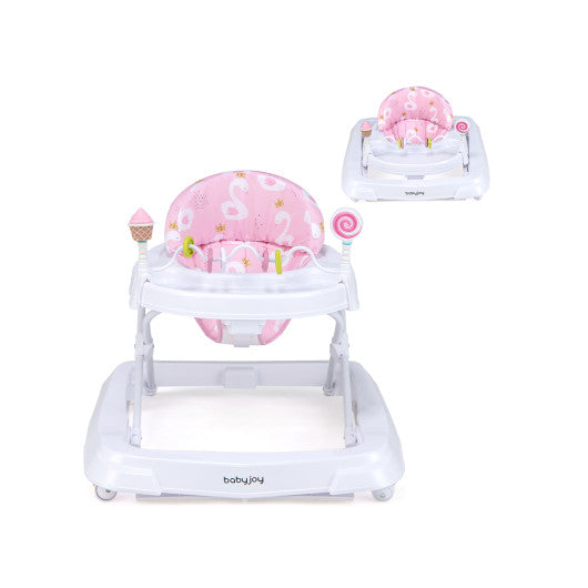 Foldable Baby Activity Walker with Adjustable Height and Detachable Seat Cushion-Pink