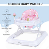 Foldable Baby Activity Walker with Adjustable Height and Detachable Seat Cushion-Pink