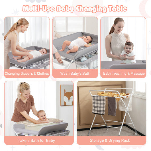 Foldable Baby Changing Table with Wheels-Gray