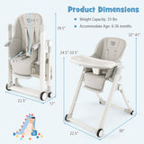 Foldable Feeding Sleep Playing High Chair with Recline Backrest for Babies and Toddlers-Light Gray