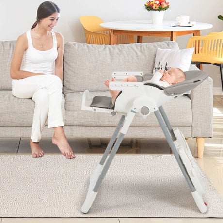 4-in-1 Foldable Baby High Chair with 7 Adjustable Heights and Free Toys Bar-Gray