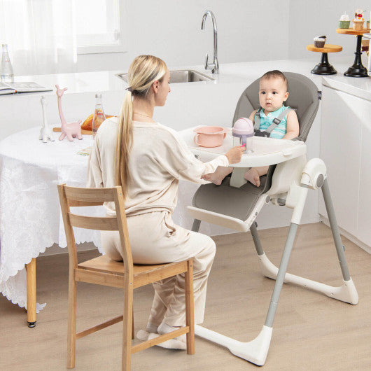 4-in-1 Foldable Baby High Chair with 7 Adjustable Heights and Free Toys Bar-Gray