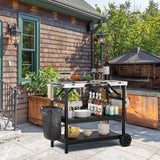 3 Tiers Foldable Outdoor Cart on 2 Wheels with Phone Holder-Black