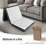 76 x 31 x 4 Inch Tri Folding Foam Mattress with Bamboo Fiber Cover and Handle-Gray
