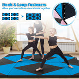 8 Feet PU Leather Folding Gymnastics Mat with Hook and Loop Fasteners-Blue