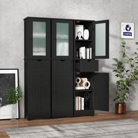 Tall Floor Storage Cabinet with 2 Doors and 1 Drawer for Bathroom-Black