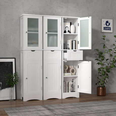 Tall Floor Storage Cabinet with 2 Doors and 1 Drawer for Bathroom-White