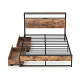 Full/Queen Bed Frame with 2-Tier Storage Headboard and Charging Station-Full Size