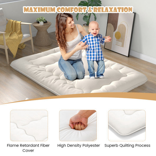 Queen/King/Twin/Full Futon Mattress Floor Sleeping Pad with Washable Cover Beige-Full Size