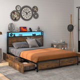 Full/Queen Size Bed Frame with Smart LED Lights and Storage Drawers-Full Size