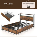 Full/Queen Size Bed Frame with Smart LED Lights and Storage Drawers-Full Size