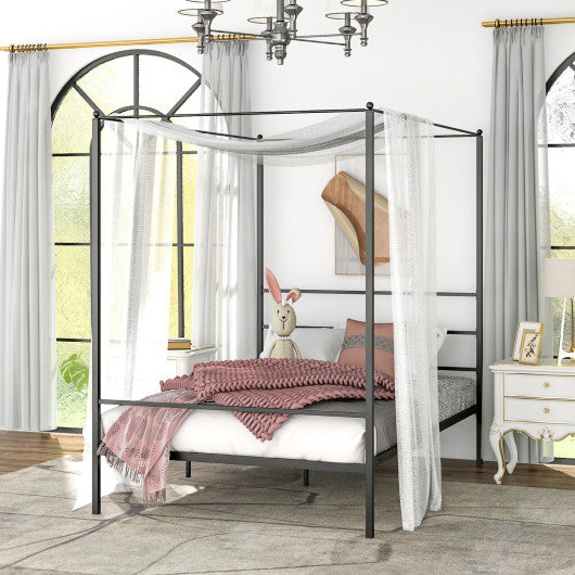Twin/Full/Queen Size Metal Canopy Bed Frame with Slat Support-Full Size