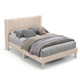 Full/Queen Size Upholstered Bed Frame with Geometric Wingback Headboard-Full Size
