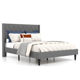 Full/Queen Size Upholstered Platform Bed with Button Tufted Headboard-Full Size