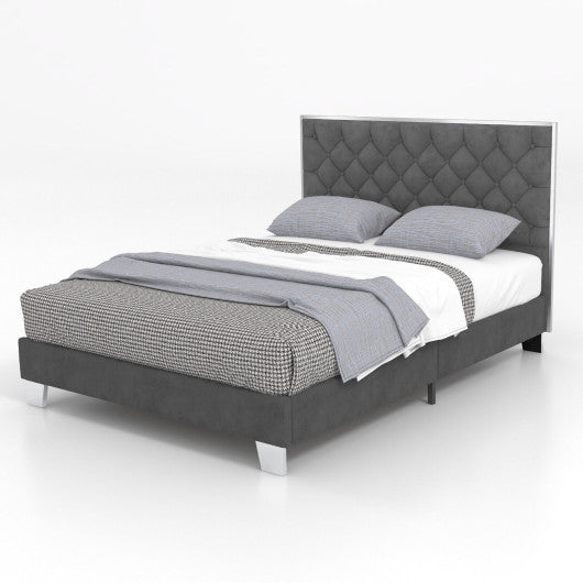 Full/Queen Size Upholstered Bed Frame with Velvet Headboard-Queen Size