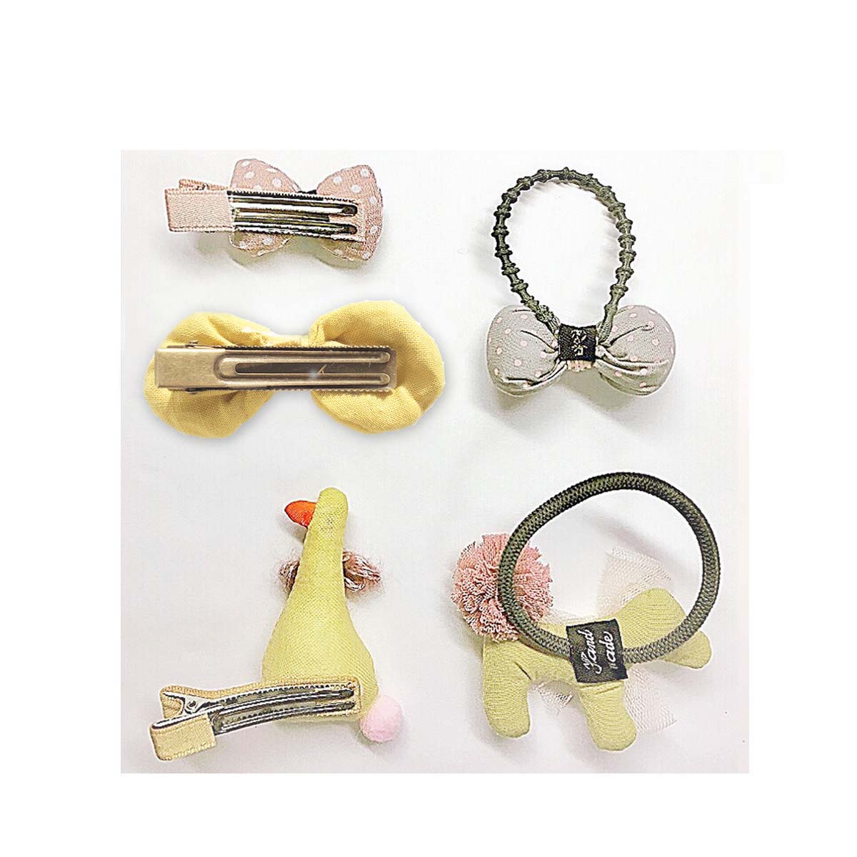 Handmade 5 Pieces Hair Accessory Kids Gift Set, Yellow Duck by Peterson Housewares & Artwares