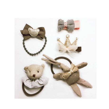 Handmade 5 Pieces Hair Accessory Kids Gift Set, Brown Bunny by Peterson Housewares & Artwares