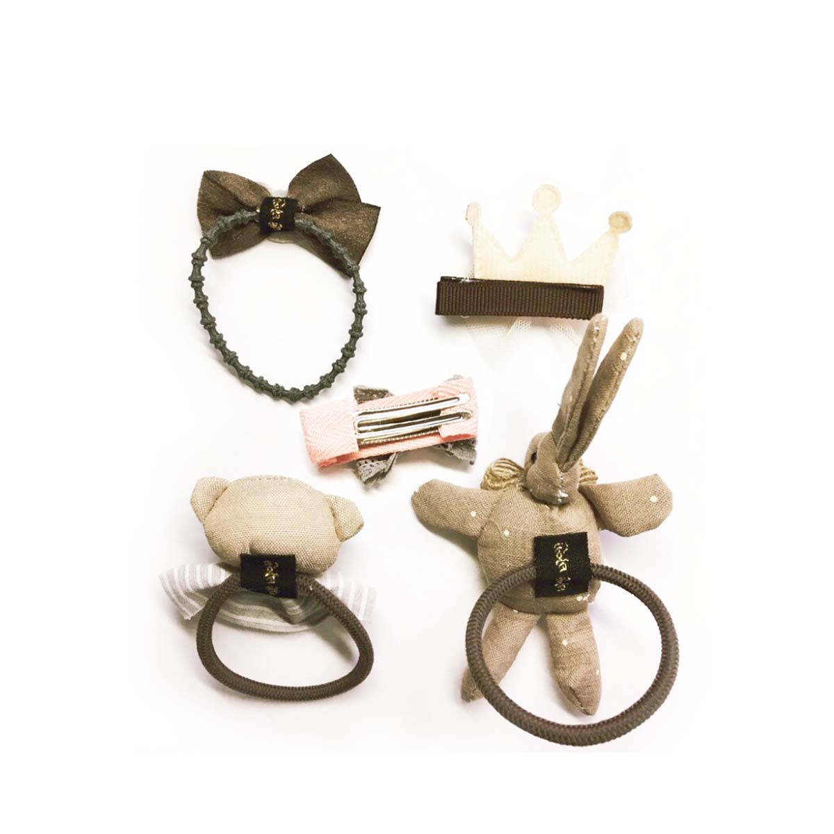 Handmade 5 Pieces Hair Accessory Kids Gift Set, Brown Bunny by Peterson Housewares & Artwares