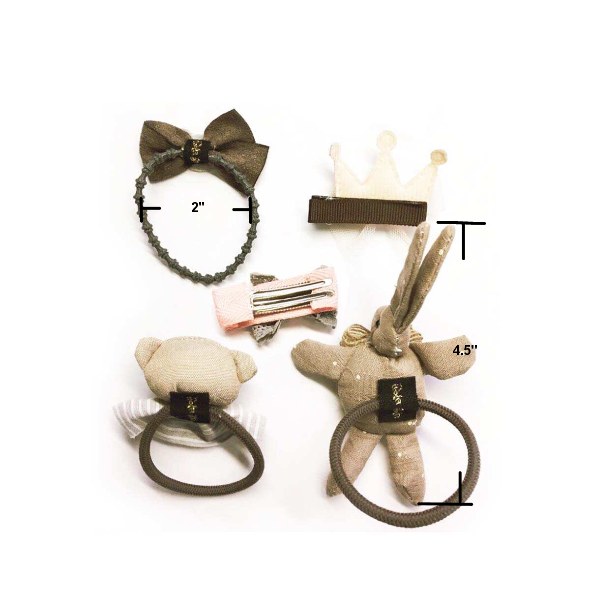 Handmade 5 Pieces Hair Accessory Kids Gift Set, Brown Bunny by Peterson Housewares & Artwares