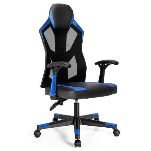 Gaming Chair with Adjustable Mesh Back-Blue