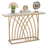 48" Gold Console Table with White Faux Marble Tabletop-White