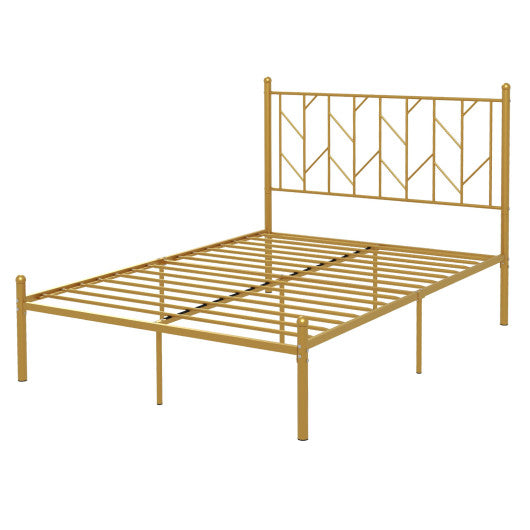 Twin/Full Size Metal Platform Bed Frame with Vintage Headboard-Full Size