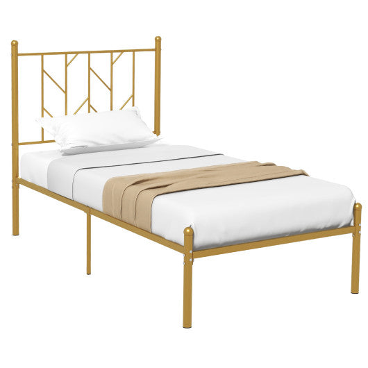 Twin/Full Size Metal Platform Bed Frame with Vintage Headboard-Twin Size