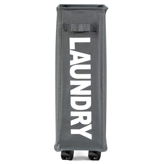 10 Gallon Slim Rolling Laundry Basket with Handle for Bathroom Dorm-Gray