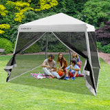 10 x 10 Feet Pop Up Canopy with with Mesh Sidewalls and Roller Bag-Gray