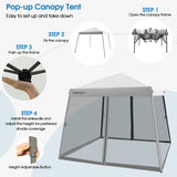 10 x 10 Feet Pop Up Canopy with with Mesh Sidewalls and Roller Bag-Gray