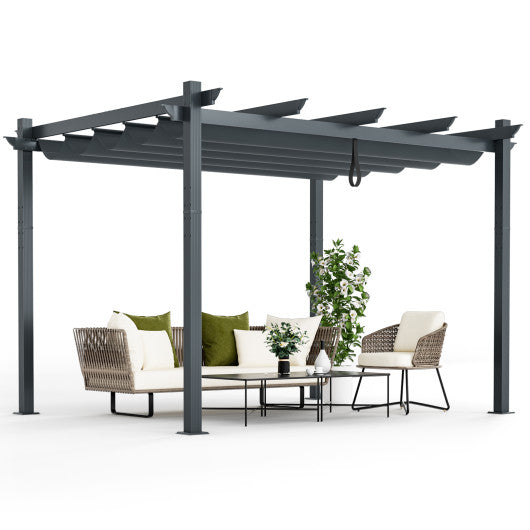 10 x 12 Feet Outdoor Aluminum Retractable Pergola Canopy Shelter Grape Trellis-Gray