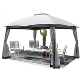 10 x 12 Feet Patio Double-Vent Canopy with Privacy Netting and 4 Sandbags-Gray