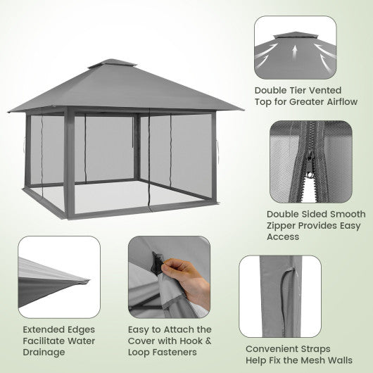 13 x 13 Feet Pop-up Instant Canopy Tent with Mesh Sidewall-Gray