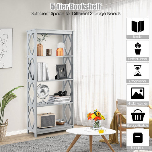 5-Tier Modern Freestanding Bookcase with Open Shelves-Gray