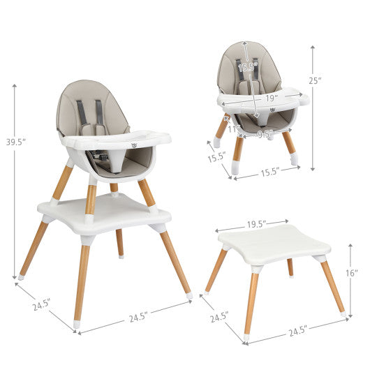5-in-1 Baby Wooden Convertible High Chair -Gray