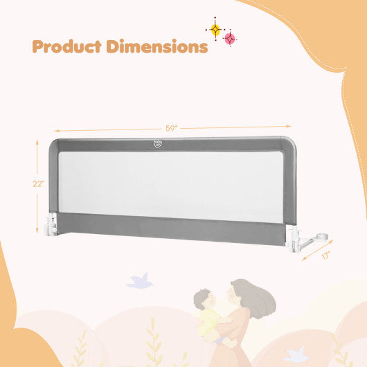 59 Inch Folding Breathable Baby Bed Rail Guard with Safety Strap-Gray