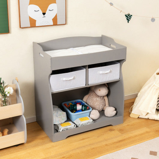 Baby Changing Table with 2 Drawers and Large Storage Bin-Gray