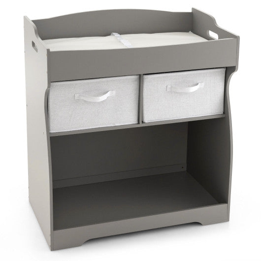 Baby Changing Table with 2 Drawers and Large Storage Bin-Gray