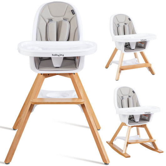 3-in-1 Convertible Wooden Baby High Chair-Gray