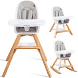 3-in-1 Convertible Wooden Baby High Chair-Gray