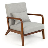 Modern Accent Chair with Rubber Wood Frame and Lumbar Pillow-Gray