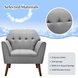 Modern Tufted Fabric Accent Chair with Rubber Wood Legs-Gray