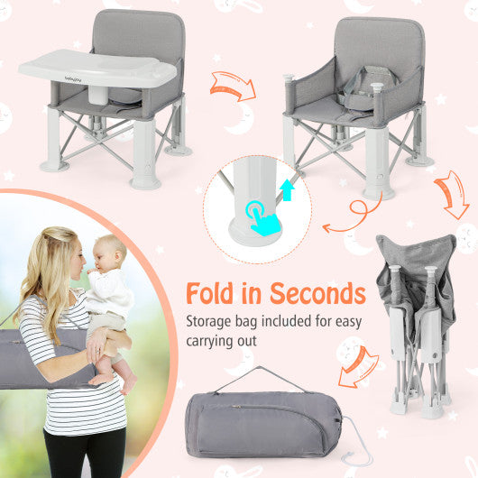 Portable Baby Booster Seat with Straps and Double Tray-Gray