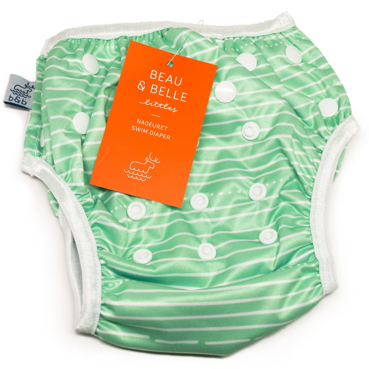 Green Stripes Cloth Reusable Swim Diaper, Grows with babies 0-3 years Beau and Belle Littles by Beau & Belle Littles