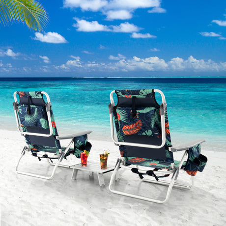 2 Packs 5-Position Outdoor Folding Backpack Beach Table Chair Reclining Chair Set-Green