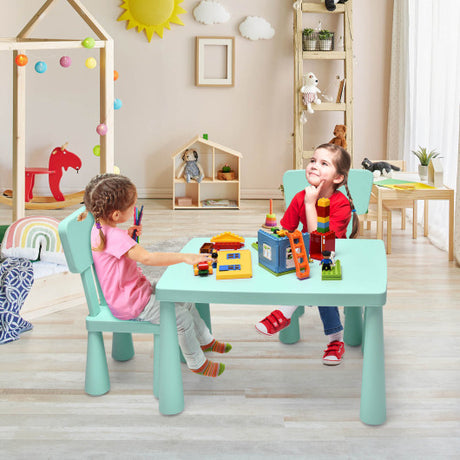 3 Pieces Toddler Multi Activity Play Dining Study Kids Table and Chair Set-Green