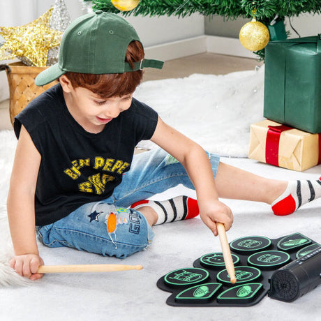Electronic Drum Set with 2 Build-in Stereo Speakers for Kids-Green