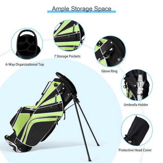 Golf Stand Cart Bag with 6-Way Divider Carry Pockets-Green
