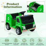 12V Kids Ride-on  Garbage Truck with Warning Lights and 6 Recycling Accessories-Green
